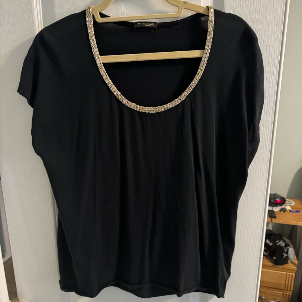 Large black massimo dutti cotton shirt with gold detailing
